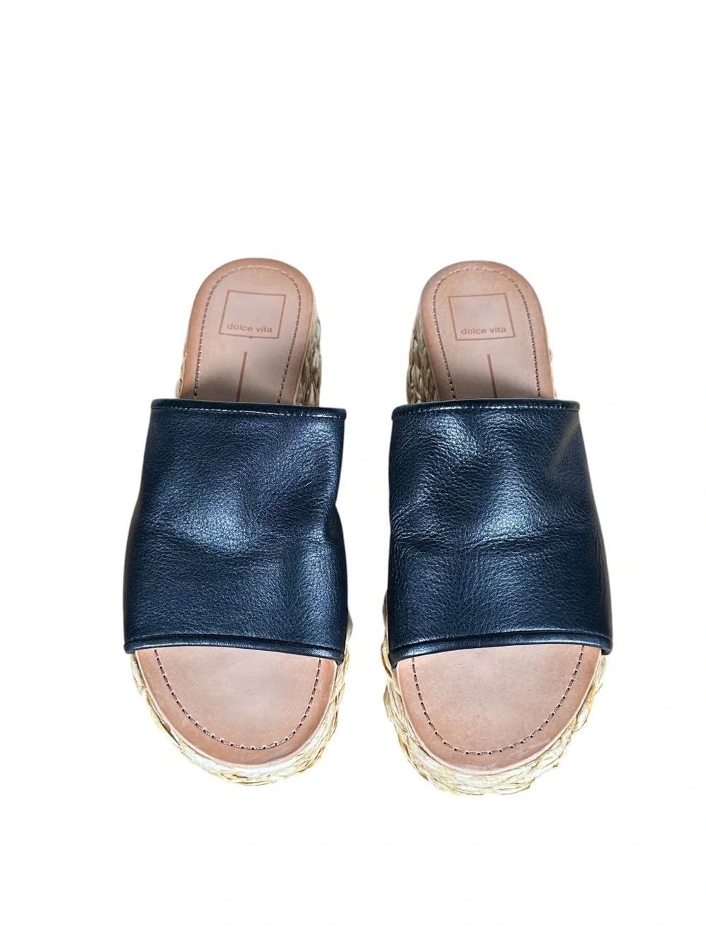 DOLCE VITA Chavi Raffia Platform Slide Leather Sandals - Picture 6 of 9